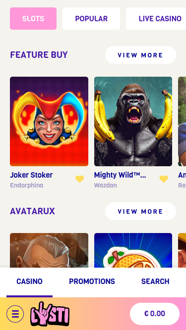 Jeux mobiles de casino Lysti