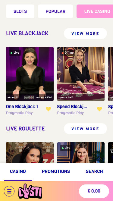 Casino mobile Lysti avec croupier en direct