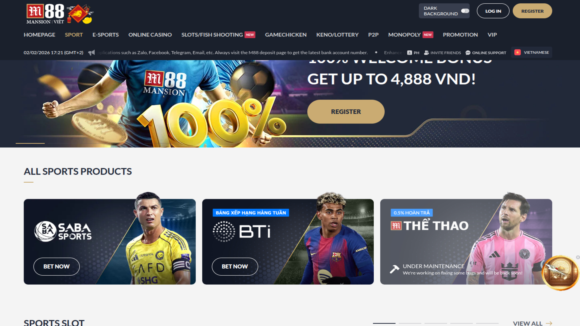 M88 Casino Sports sur ordinateur