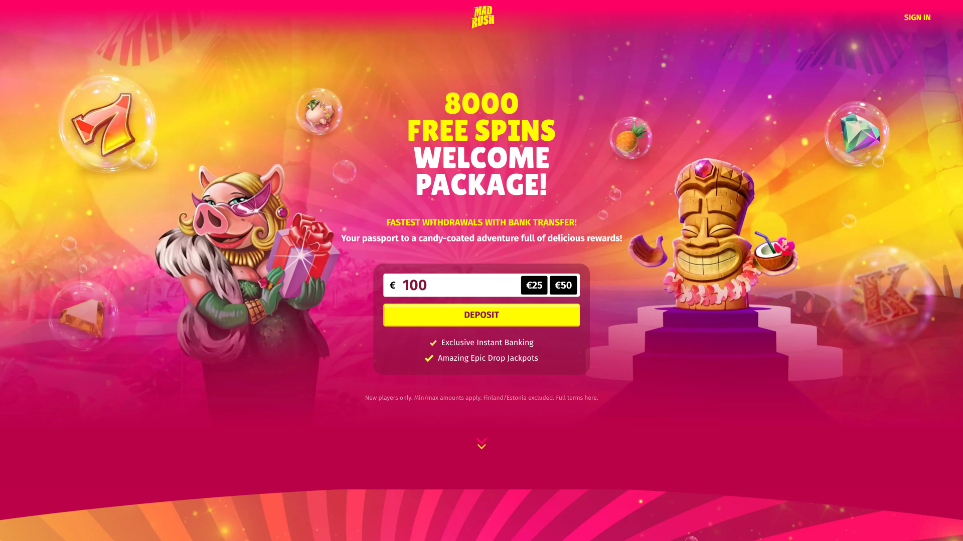 Главная страница казино Mad Rush для настольных компьютеров