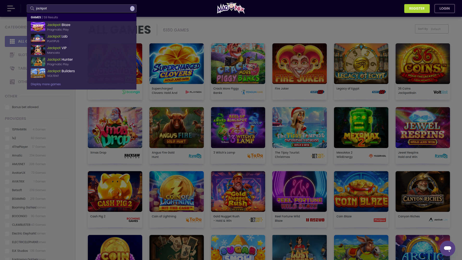 Jackpot du casino Madnix sur ordinateur