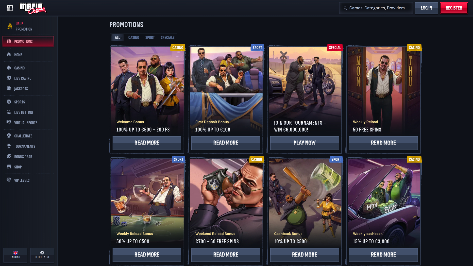 Promotions pour ordinateur de bureau du casino Mafia