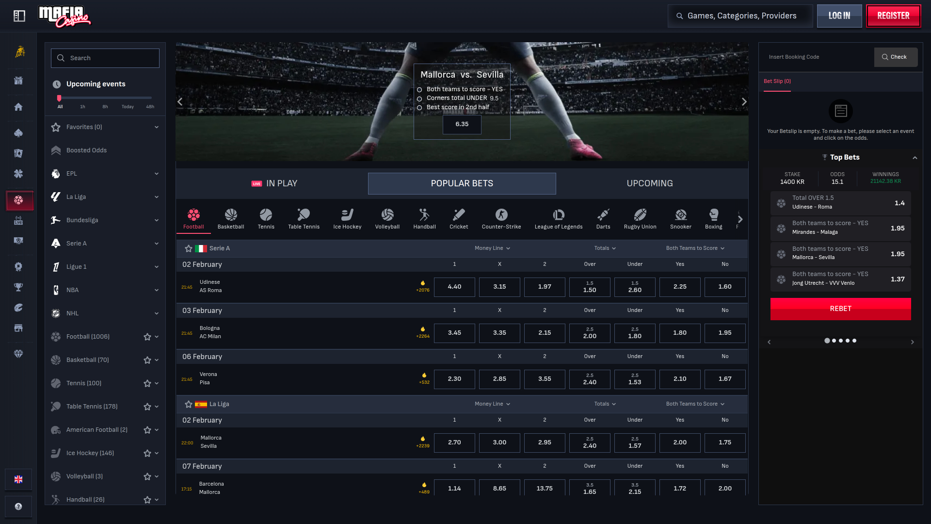 Casino de la Mafia Sports sur ordinateur