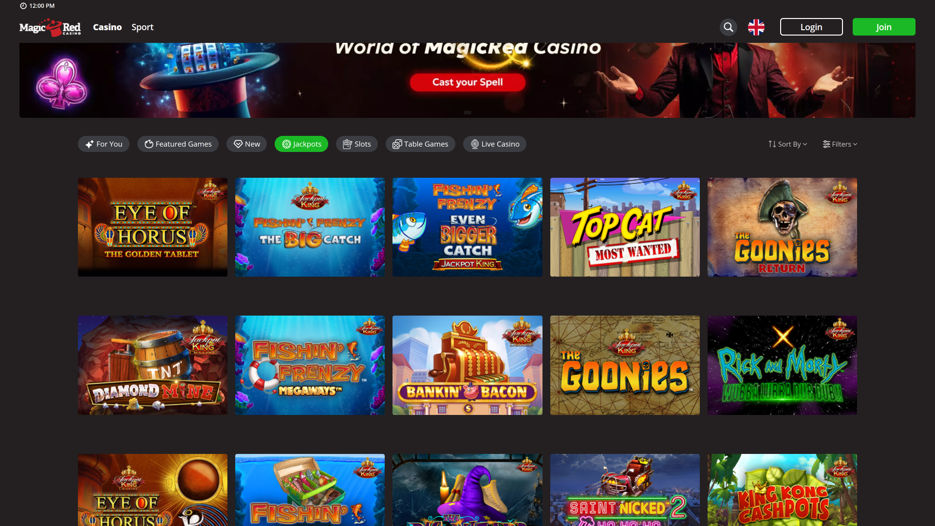 Jackpot de bureau du casino Magic Red