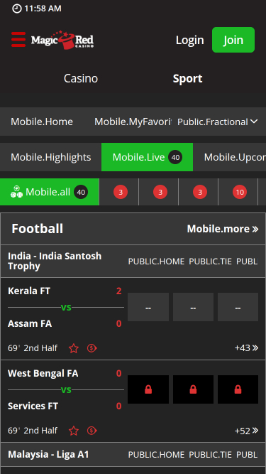 Sports mobiles du casino Magic Red