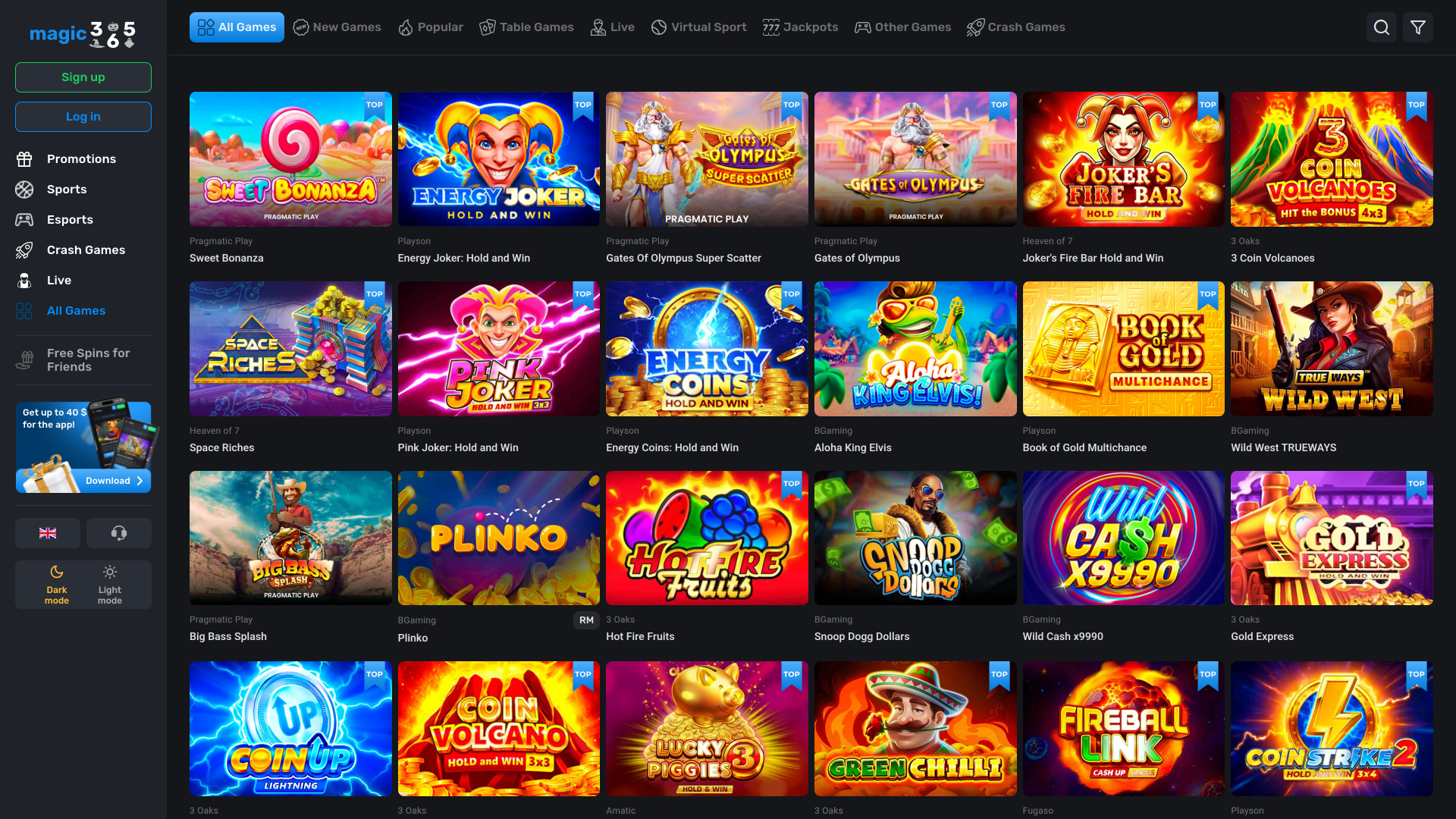 Magic365 Casino Games Desktop