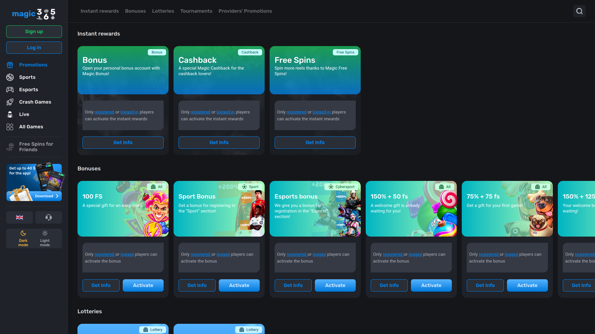 Magic365 Casino Promotions Desktop