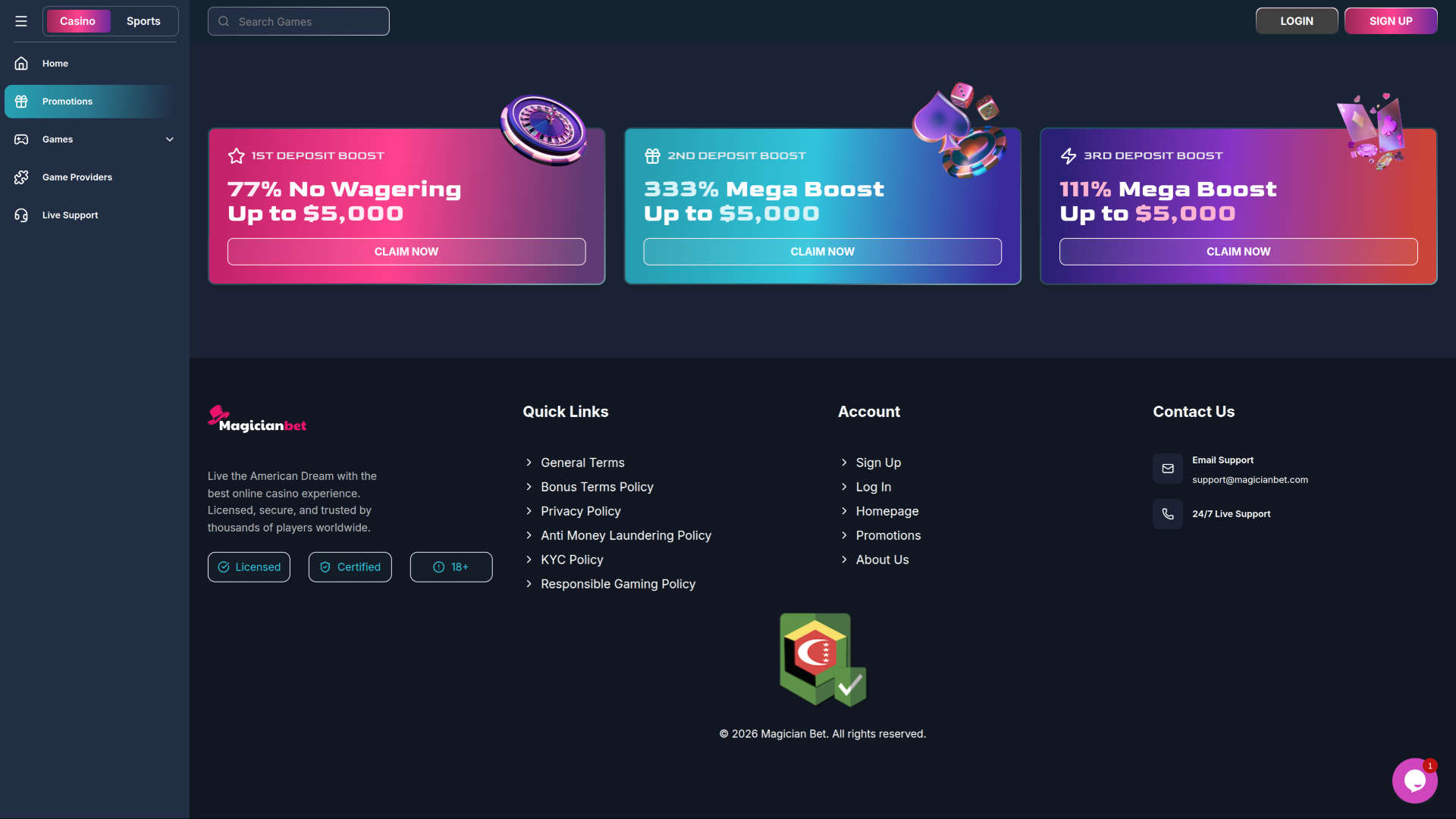 Акции казино Magicianbet для настольных компьютеров