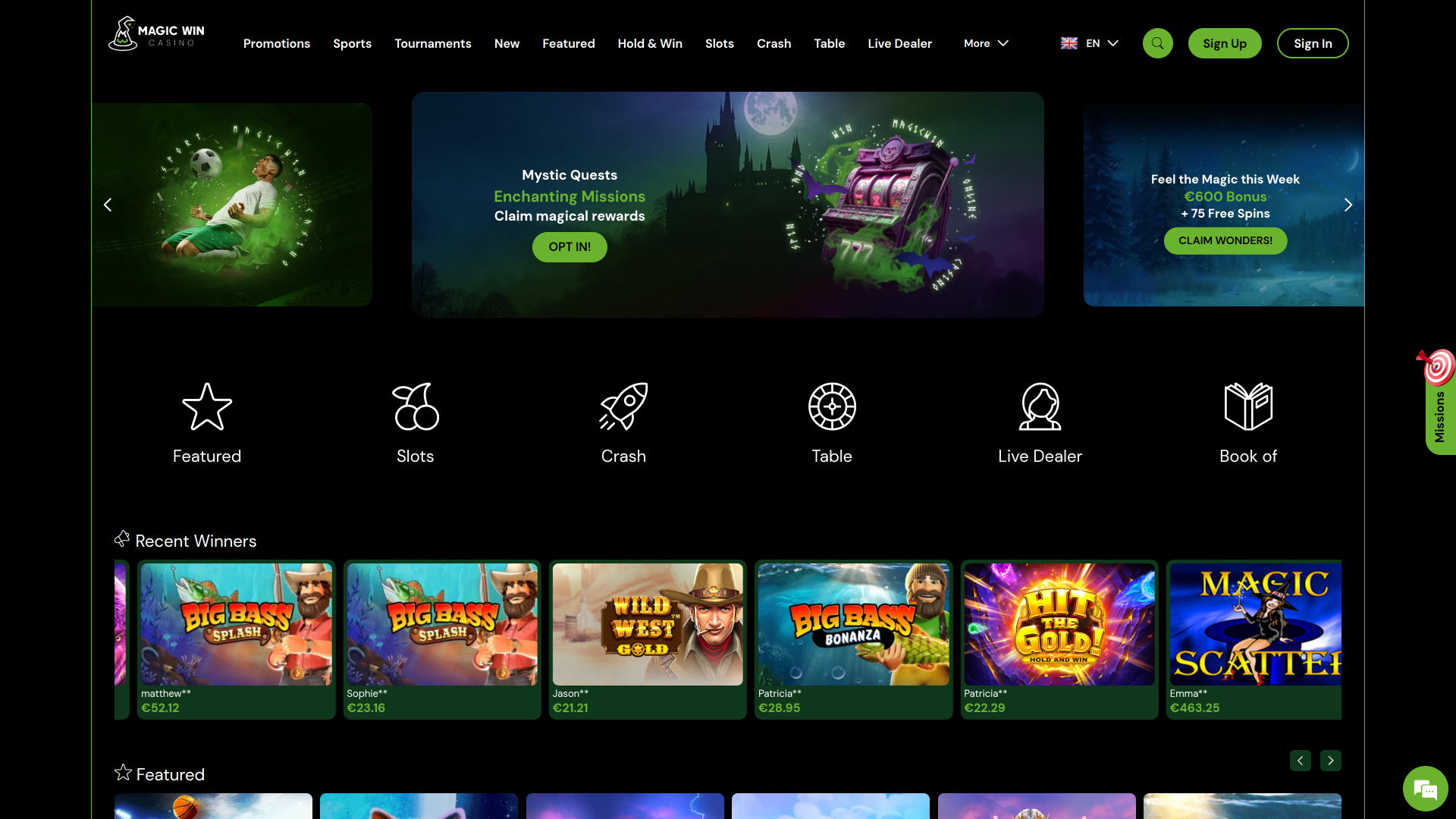 MagicWin Casino Desktop-Startseite