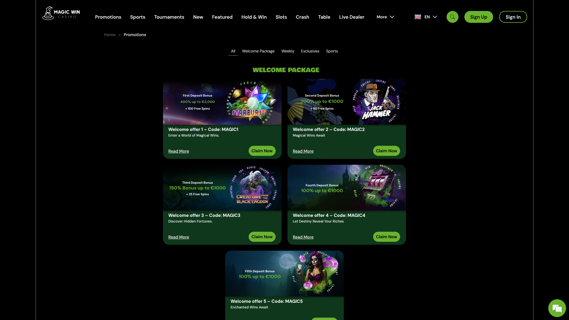 MagicWin Casino Desktop-Aktionen