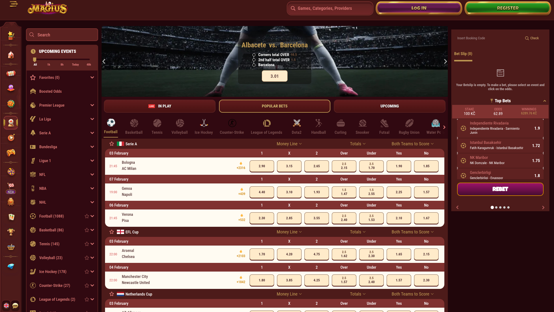 Magius Casino Sports sur ordinateur