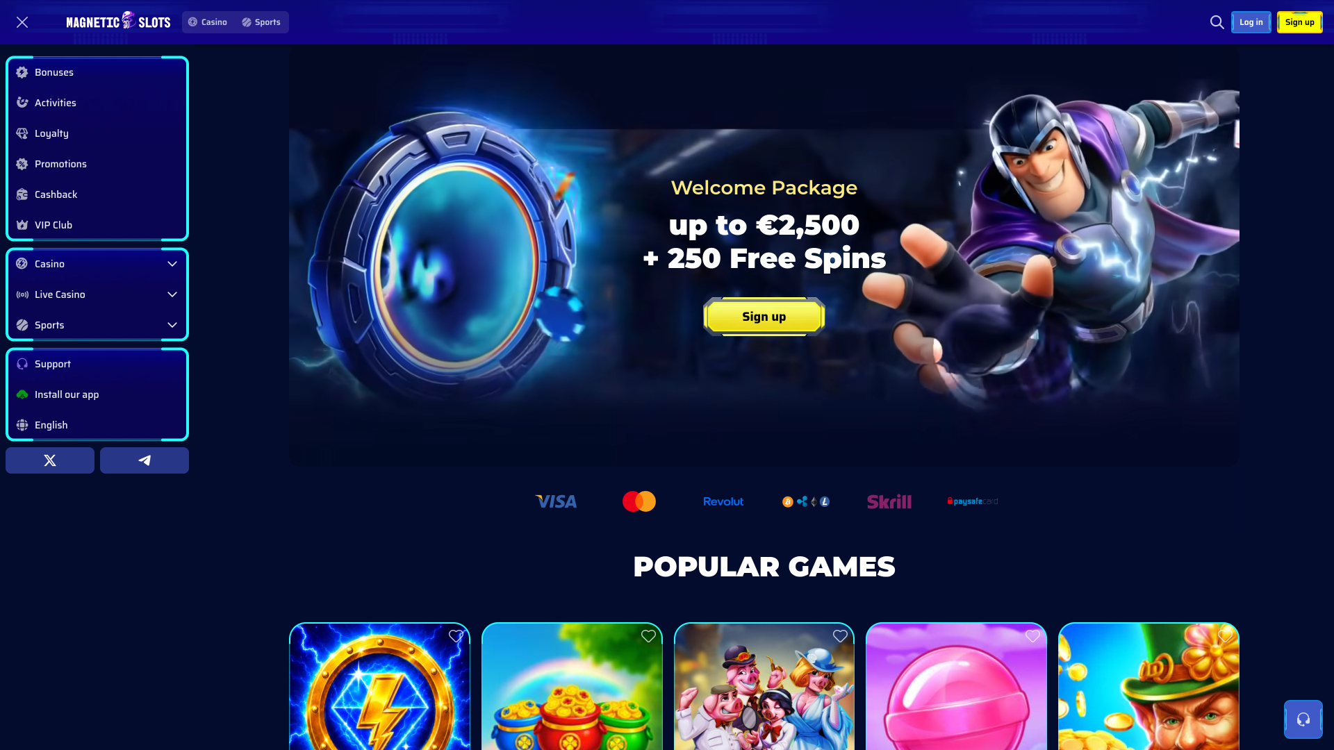 Homepage screenshot of Magneticslots Casino for Desktop