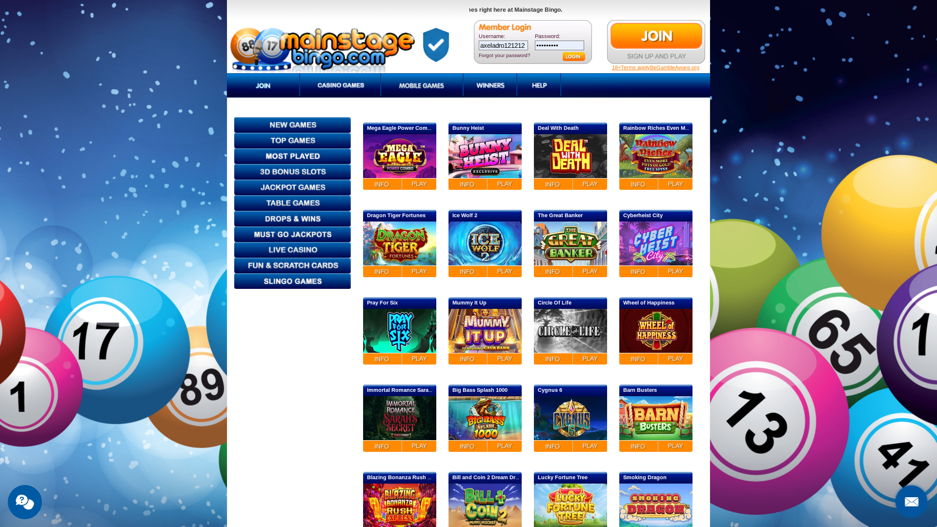 Jeux de bingo Mainstage sur ordinateur