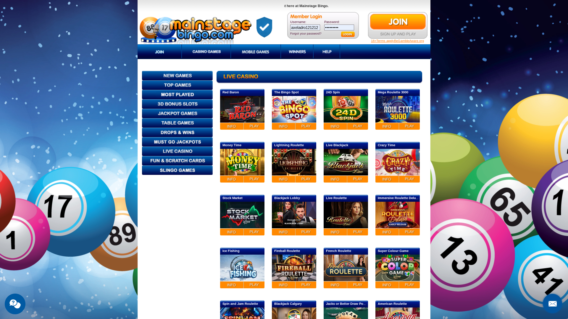 Mainstage Bingo sur ordinateur avec croupier en direct