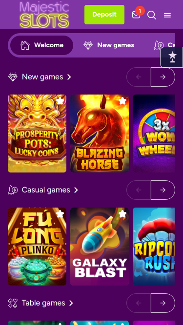 Jeux mobiles de casino Majestic Slots