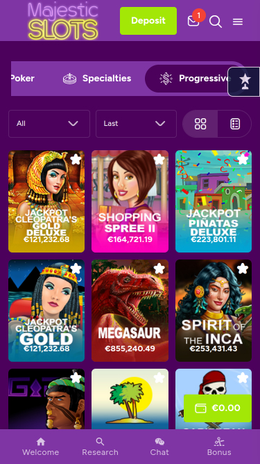 Jackpot mobile du casino Majestic Slots