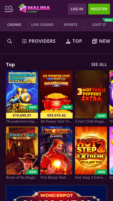 Мобильные игры казино Малина