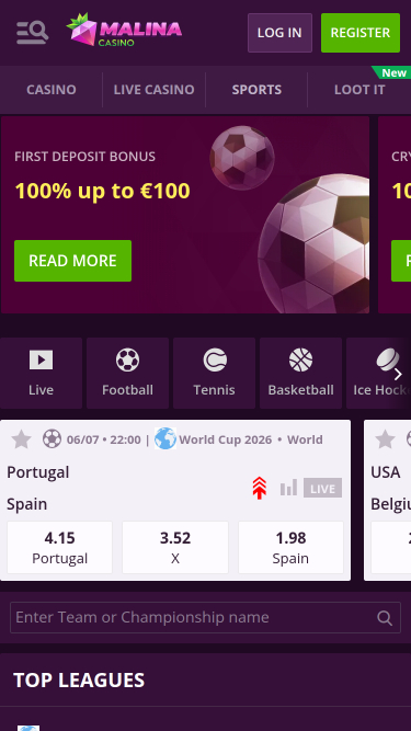 Malina Casino Мобильные виртуальные виды спорта