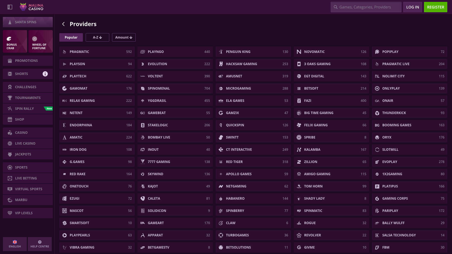 Desarrolladores de juegos de escritorio de Malina Casino