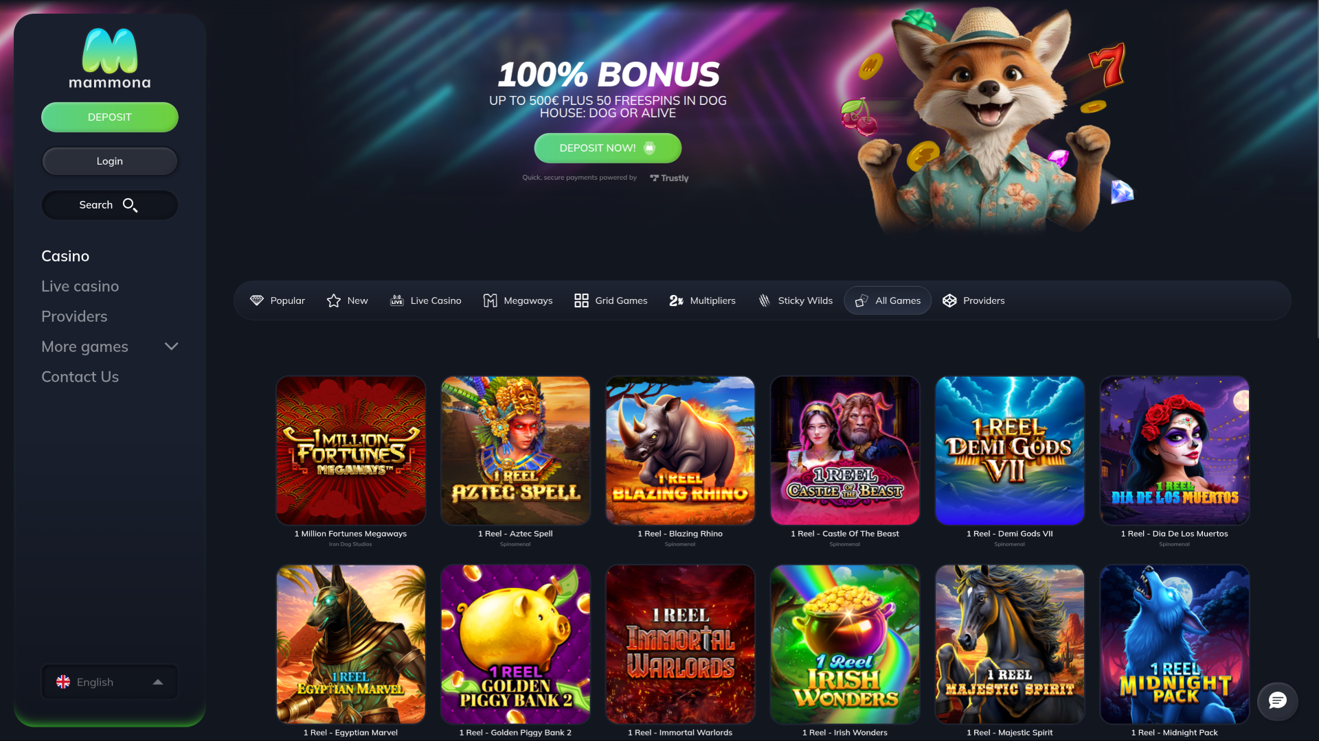 Mammon Casino Desktop-Spiele