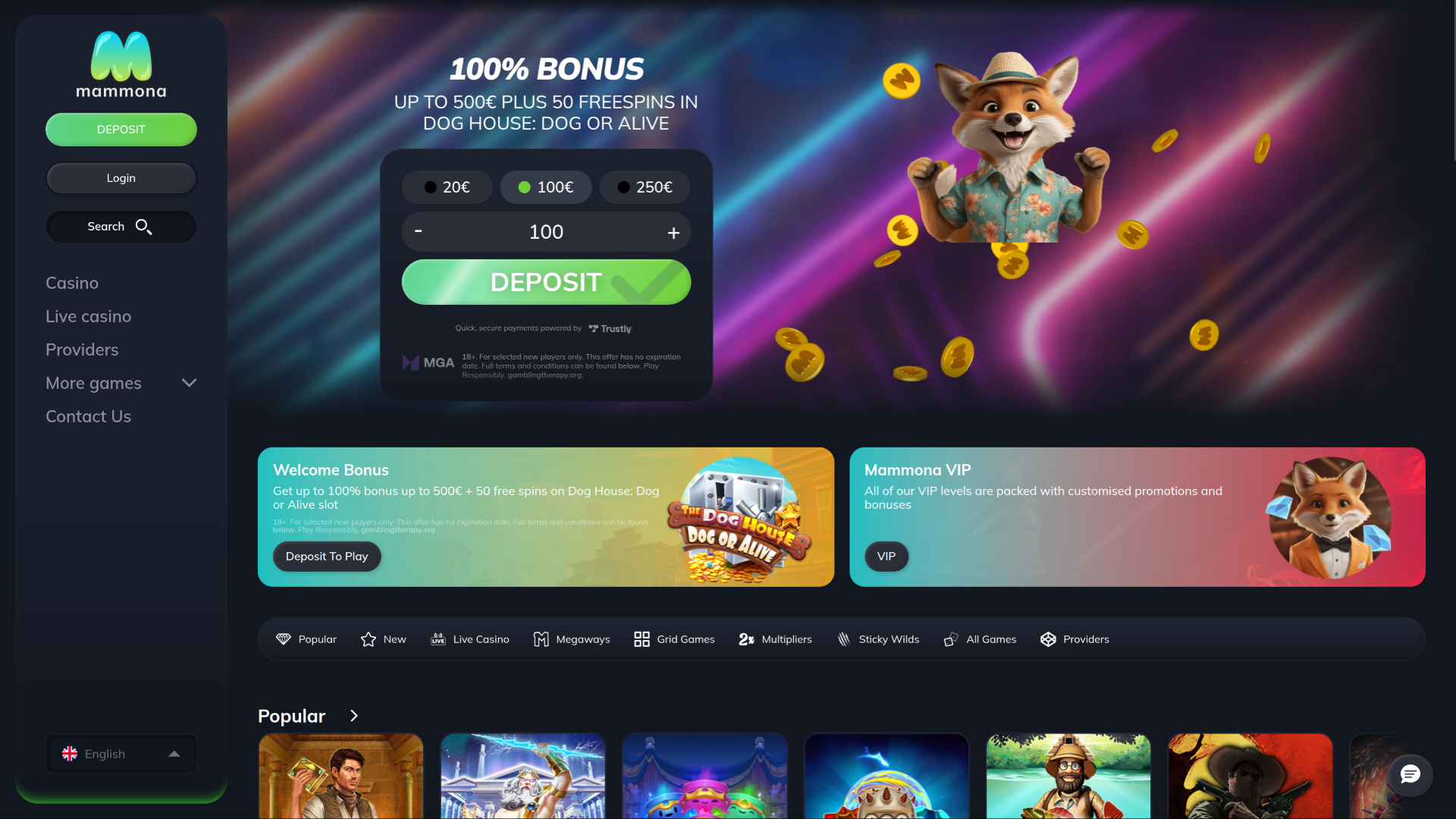 Mammon Casino Desktop-Startseite