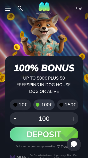 Mammon Casino Mobile Homepage