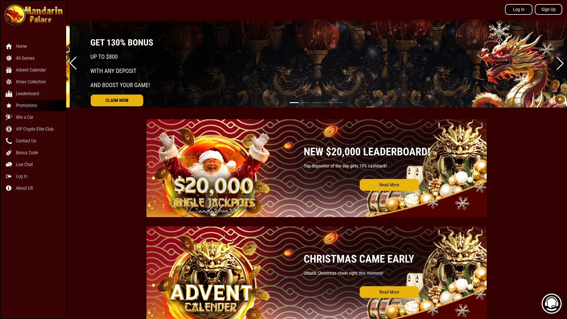 Mandarin Palace Casino Desktop Promotions