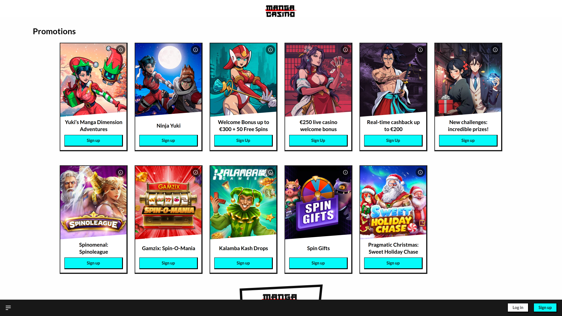 Promotions pour ordinateur de bureau du casino Manga