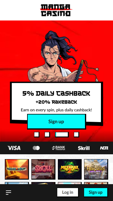 Page d'accueil mobile de Manga Casino