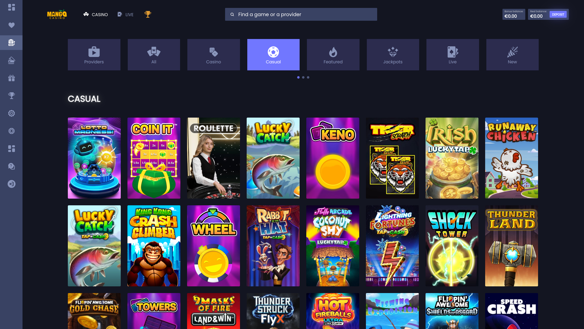 Giochi casuali per desktop di Mango Casino