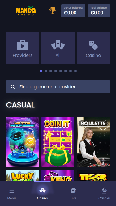 Giochi casuali per dispositivi mobili di Mango Casino