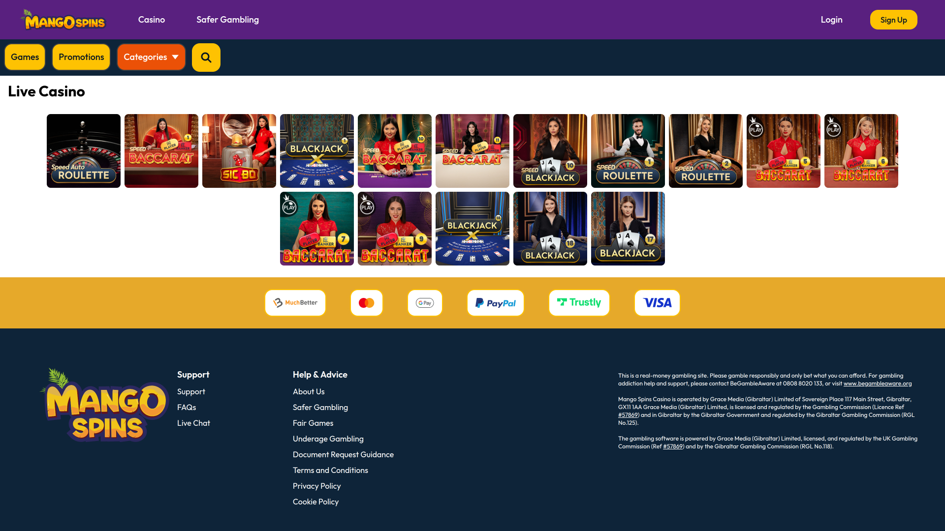 Mango Spins Casino sur ordinateur avec croupier en direct