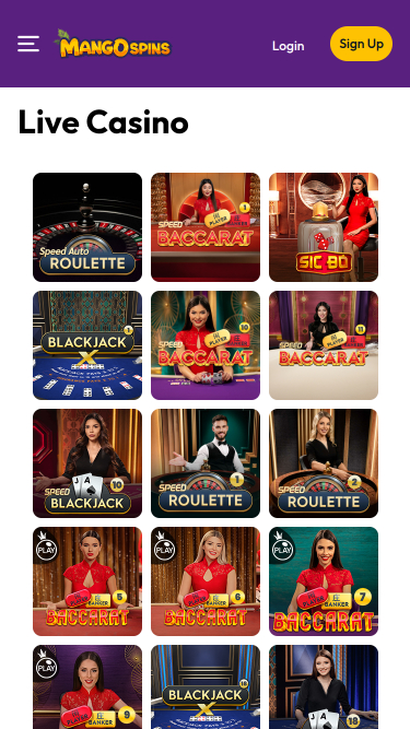 Mango Spins Casino Mobile Croupier en direct