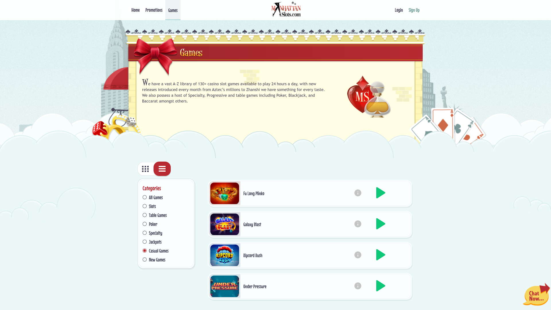 Giochi casuali per desktop del Manhattan Slots Casino