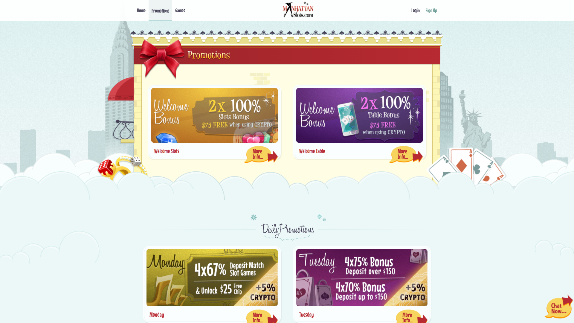 Promozioni desktop del Manhattan Slots Casino