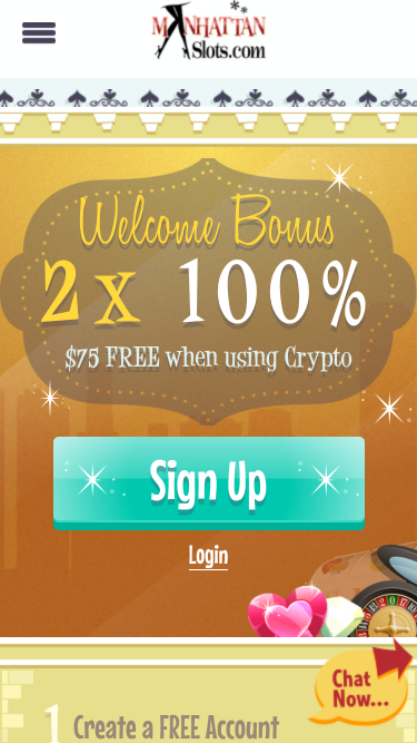 Homepage mobile di Manhattan Slots Casino