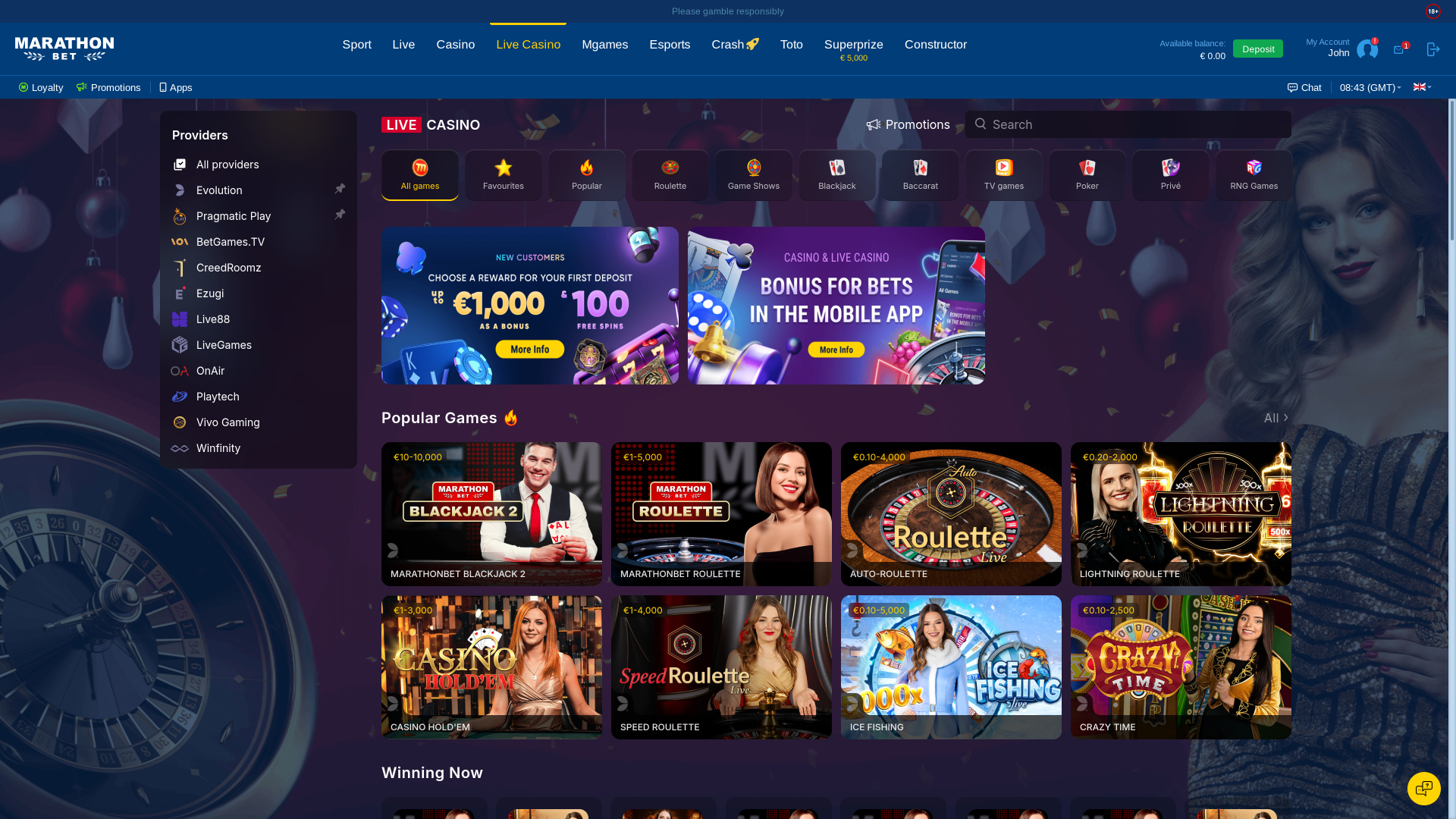 MarathonBet Casino Desktop Live Dealer