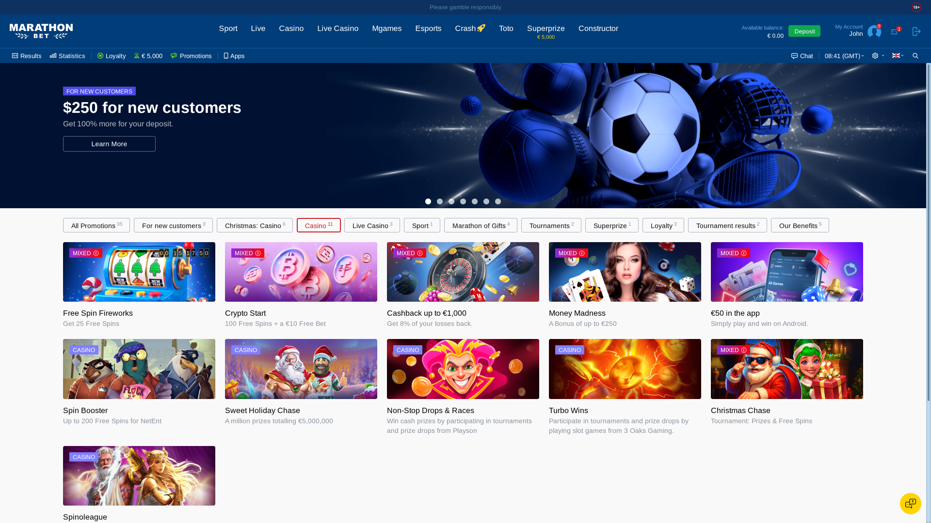 MarathonBet Casino Desktop Promotions