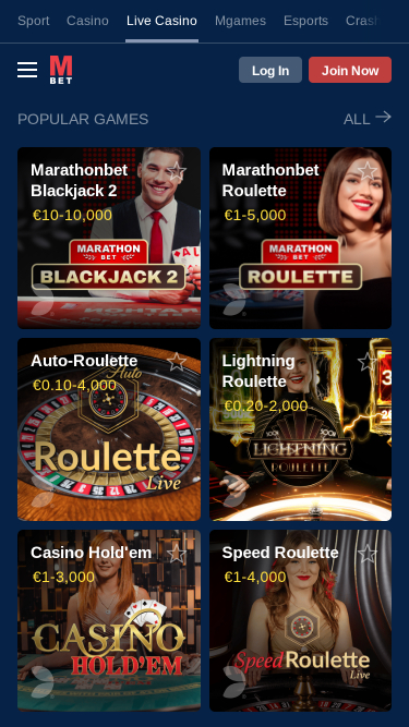 MarathonBet Casino Mobile Live dealer