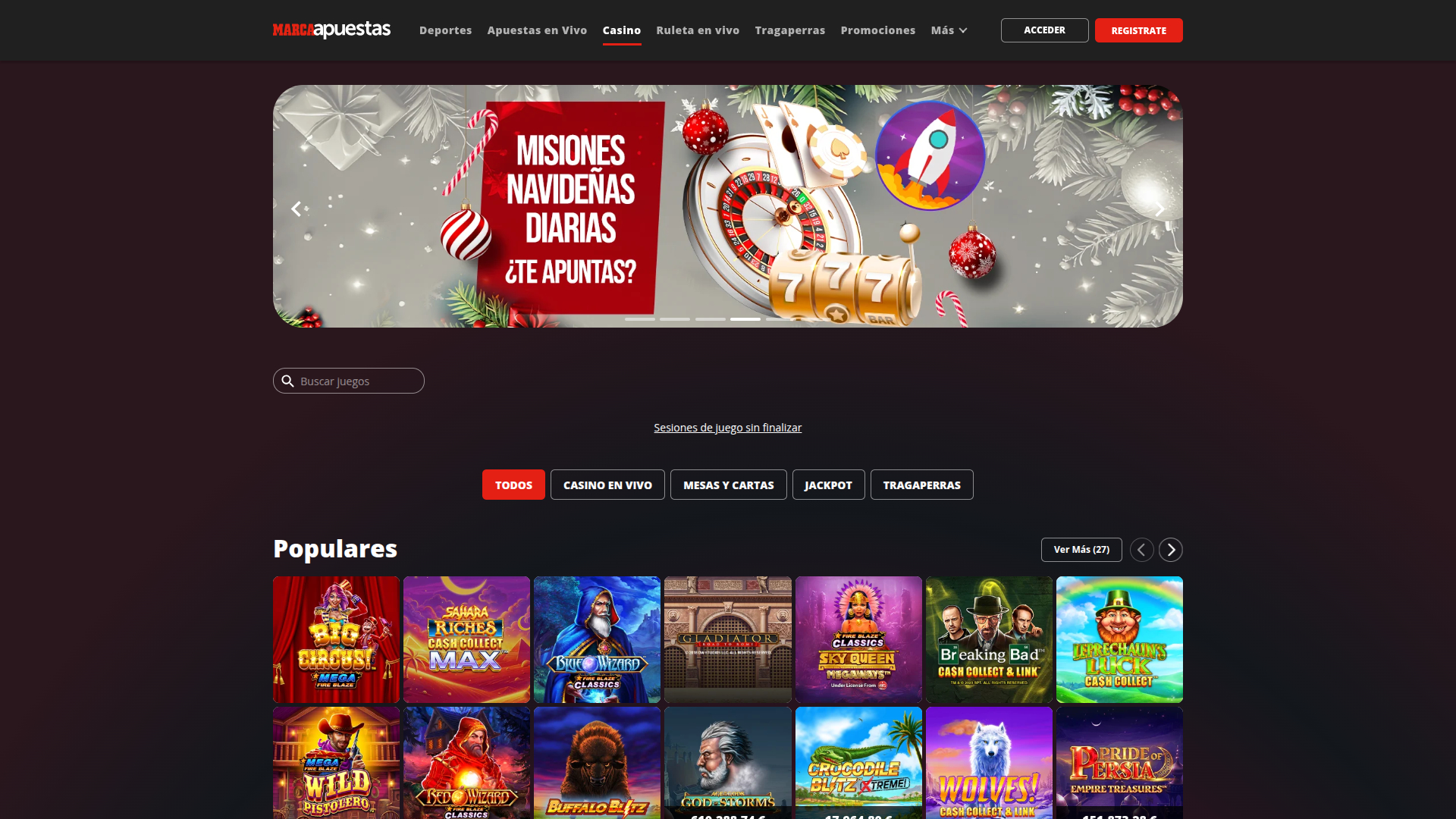 Home page desktop del casinò MarcaApuestas