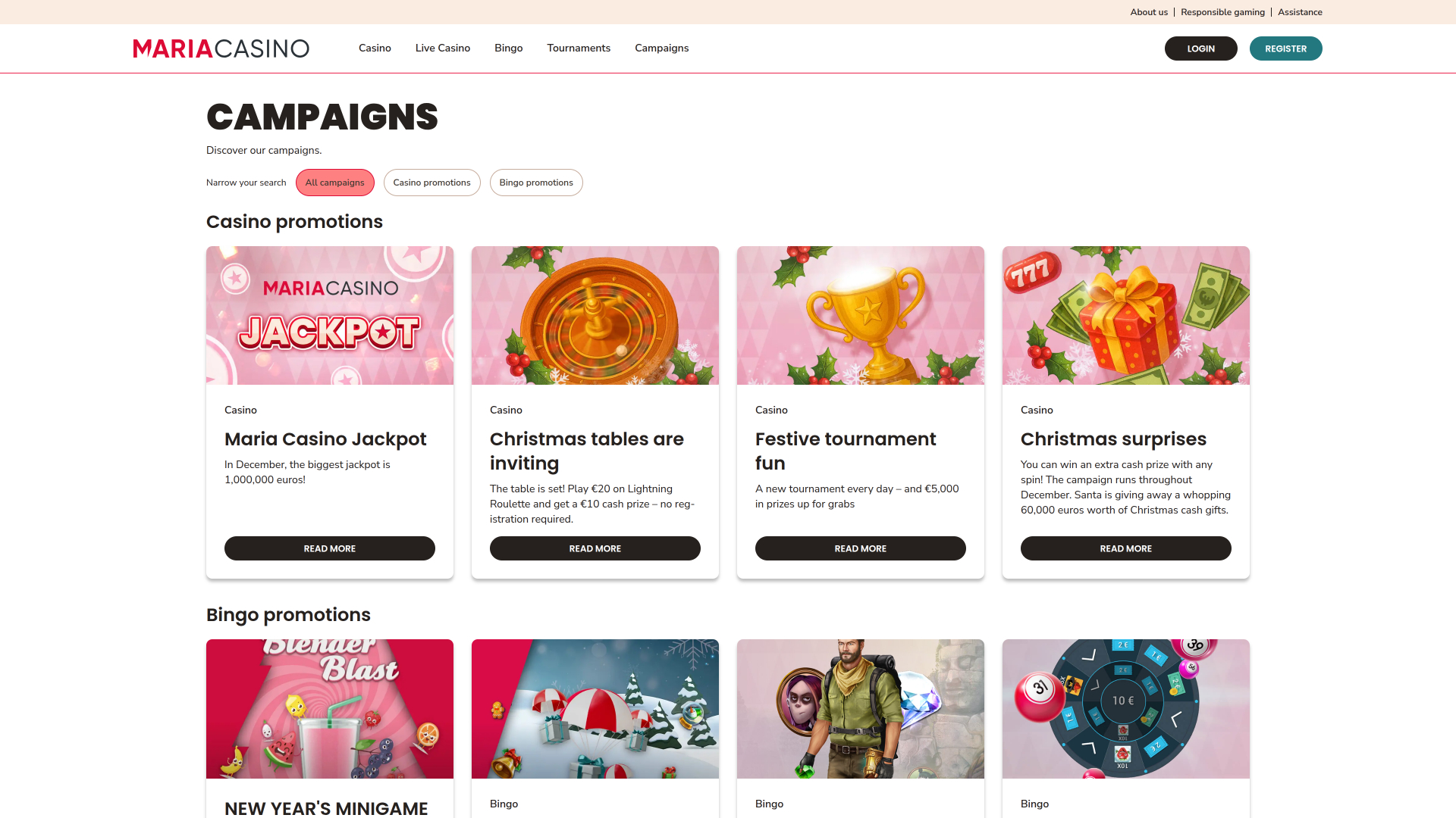 Promotions sur ordinateur de bureau du casino Maria