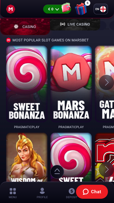 Juegos móviles del casino Marsbet