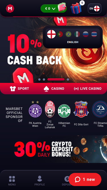 Página de inicio móvil de Marsbet Casino