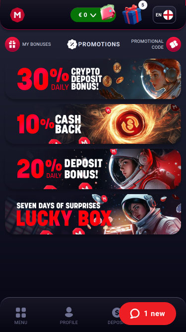 Promociones móviles de Marsbet Casino