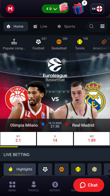 Deportes móviles del casino Marsbet