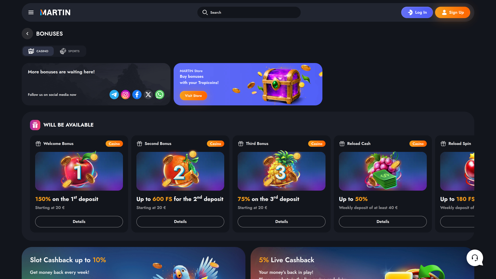 Martin Casino-Aktionen Desktop