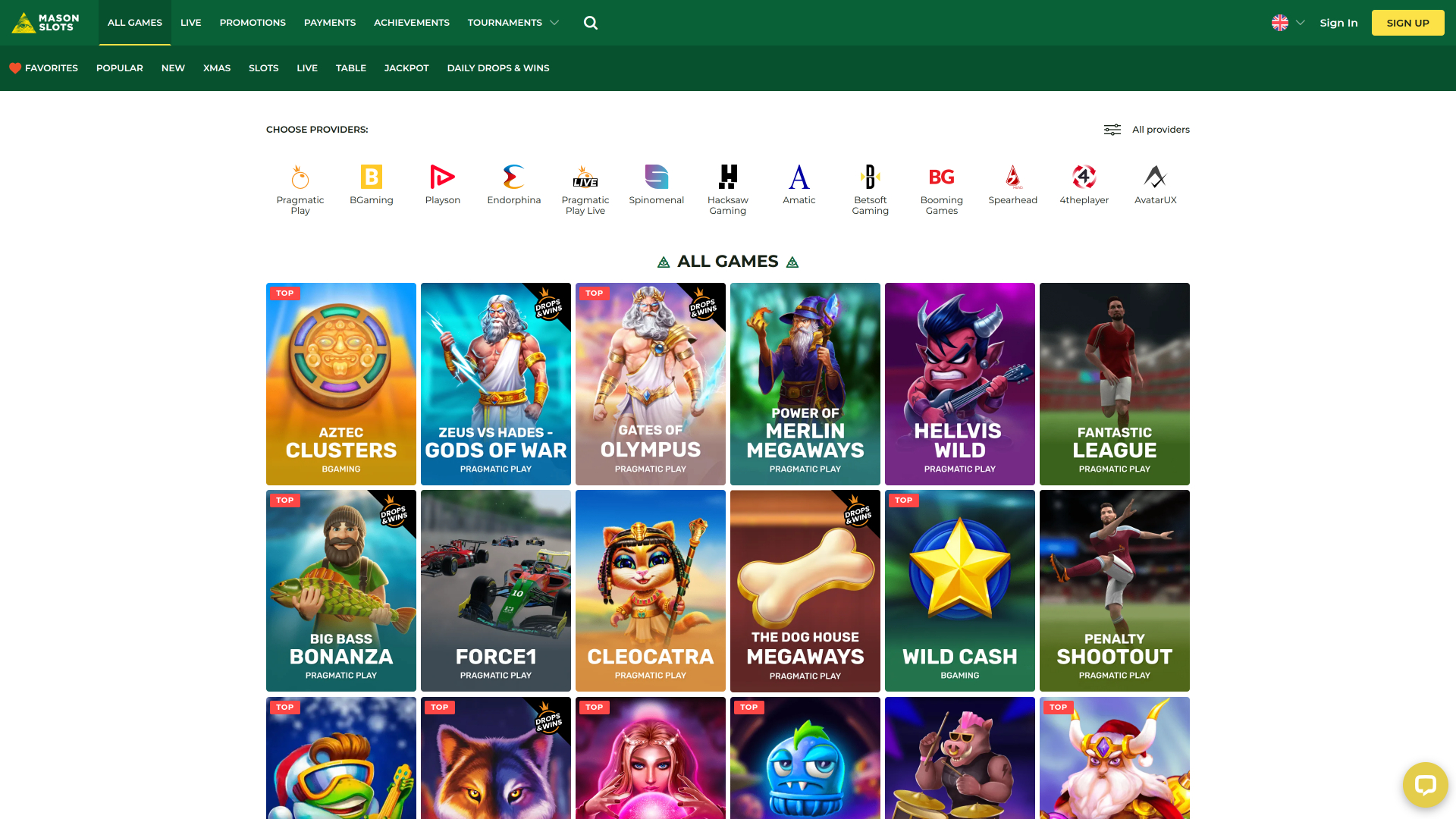 Mason Slots Casino Desktop-Spiele