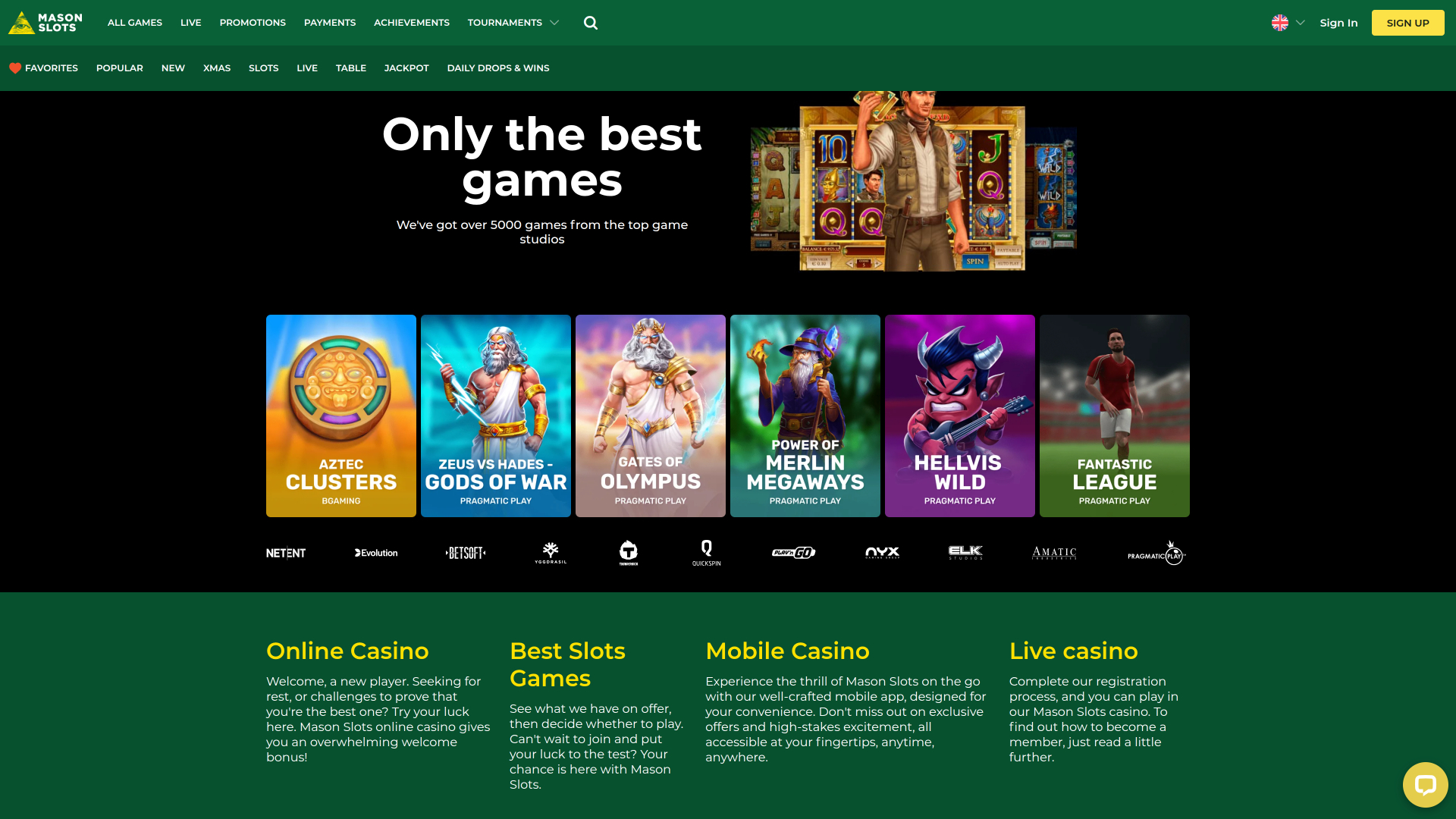 Mason Slots Casino Desktop-Startseite
