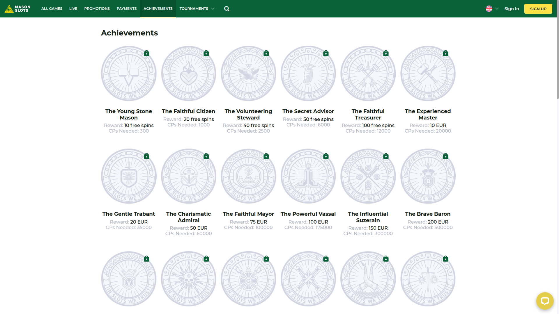 Programa VIP de escritorio de Mason Slots Casino