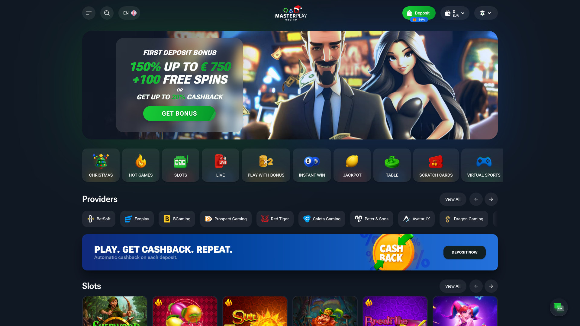 Page d'accueil du casino Masterplay pour ordinateur